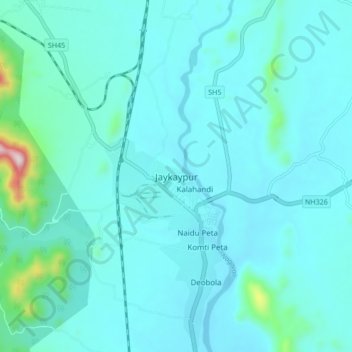 Carte topographique Jaykaypur, altitude, relief