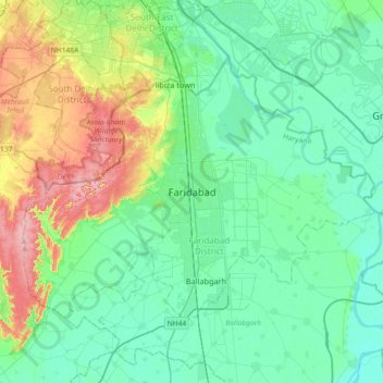 Carte topographique Faridabad, altitude, relief