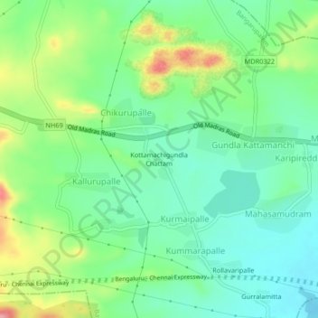 Carte topographique Kottamachigundla Chattam, altitude, relief