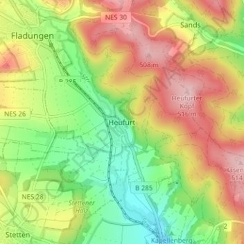 Carte topographique Heufurt, altitude, relief