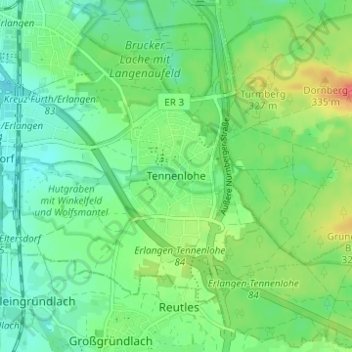 Carte topographique Tennenlohe, altitude, relief