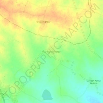 Carte topographique Mahboobnagar, altitude, relief