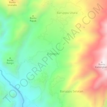 Carte topographique Baruppu’, altitude, relief