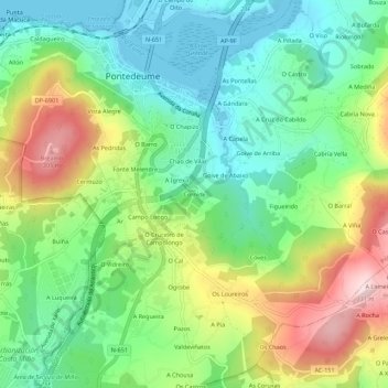 Carte topographique Cornide, altitude, relief
