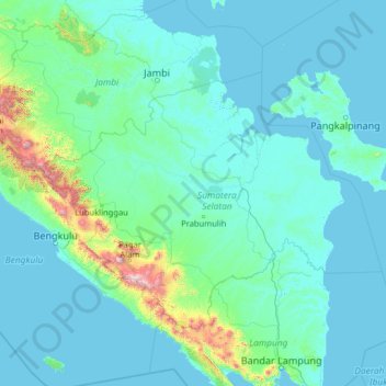 Carte topographique South Sumatra, altitude, relief