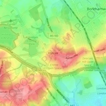 Carte topographique Elstree, altitude, relief