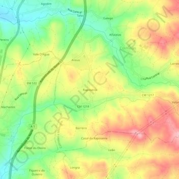 Carte topographique Raposeira, altitude, relief
