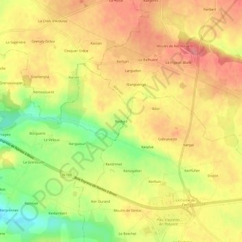 Carte topographique Bodveil, altitude, relief