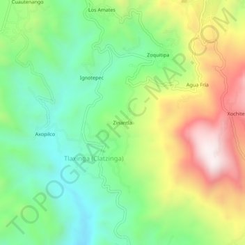 Carte topographique Zinantla, altitude, relief