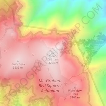 Carte topographique Mount Graham, altitude, relief