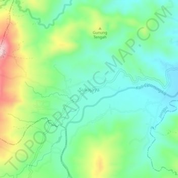 Carte topographique Sukajaya, altitude, relief