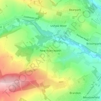 Carte topographique New Brancepeth, altitude, relief
