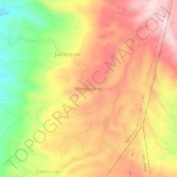 Carte topographique Monteverde, altitude, relief