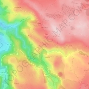 Carte topographique Auliac, altitude, relief