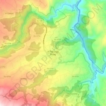 Carte topographique A Pobra de Trives, altitude, relief