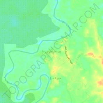 Carte topographique Muara Pantun, altitude, relief