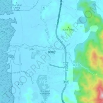 Carte topographique Terong, altitude, relief