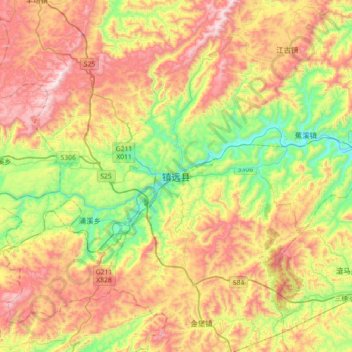 Carte topographique Zhenyuan, altitude, relief
