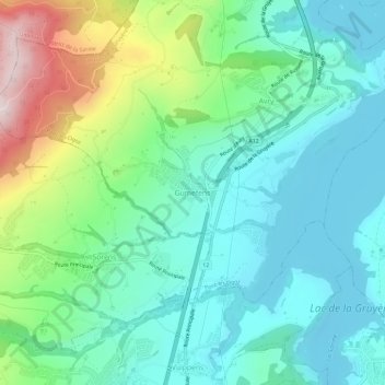Carte topographique Gumefens, altitude, relief