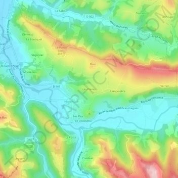 Carte topographique Les Planes, altitude, relief