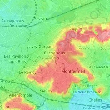 Carte topographique Clichy-sous-Bois, altitude, relief