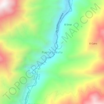 Carte topographique Puerto Saldaña, altitude, relief