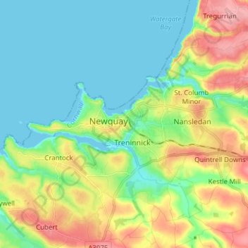 Carte topographique Newquay, altitude, relief
