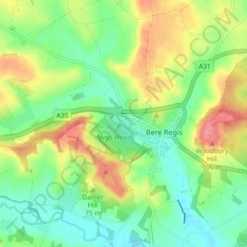 Carte topographique Shitterton, altitude, relief