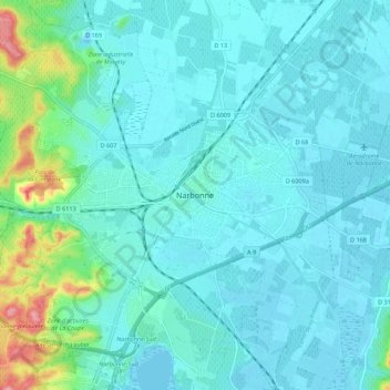 Carte topographique Narbonne, altitude, relief