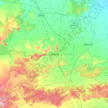 Carte topographique Gwalior, altitude, relief