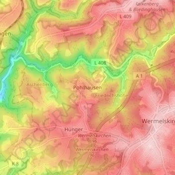 Carte topographique Pohlhausen, altitude, relief