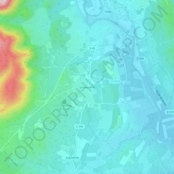 Carte topographique La Rouvière, altitude, relief