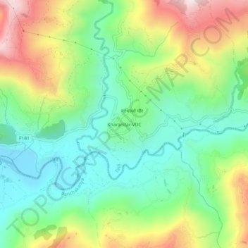 Carte topographique Kharanitar VDC, altitude, relief