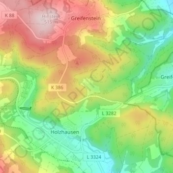 Carte topographique Elgershausen, altitude, relief