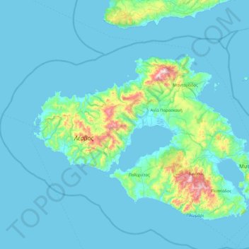 Carte topographique Lesbos, altitude, relief