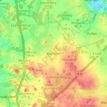 Carte topographique Marsdorf, altitude, relief