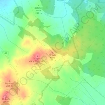 Carte topographique Kravia hora, altitude, relief