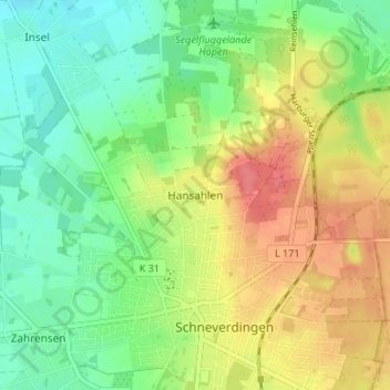 Carte topographique Hansahlen, altitude, relief