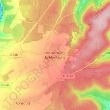 Carte topographique Malancourt-la-Montagne, altitude, relief