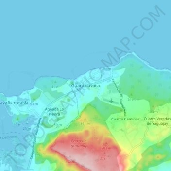 Carte topographique Guardalavaca, altitude, relief