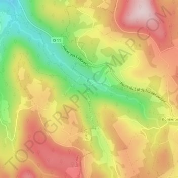 Carte topographique Grande Cascade de Tendon, altitude, relief