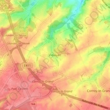 Carte topographique Vieusart, altitude, relief