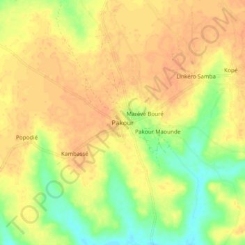 Carte topographique Pakour, altitude, relief