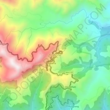 Carte topographique Tindharia, altitude, relief