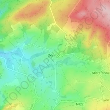 Carte topographique Odrimont, altitude, relief