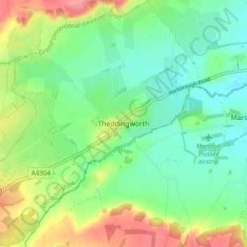 Carte topographique Theddingworth, altitude, relief