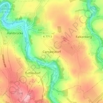 Carte topographique Conradsdorf, altitude, relief