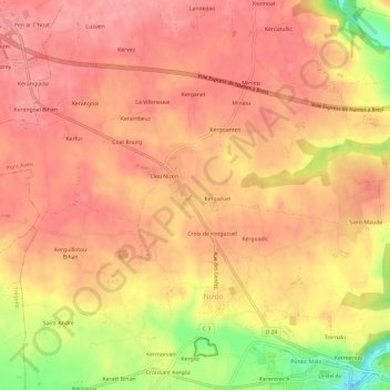 Carte topographique Kergazuel, altitude, relief