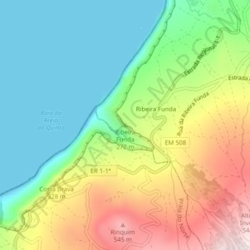 Carte topographique Ribeira Funda, altitude, relief