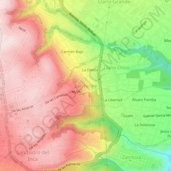 Carte topographique San Felipe, altitude, relief